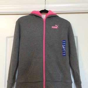 Puma Girls Size 14/16 Zip Up Sherpa Hoodie Jacket